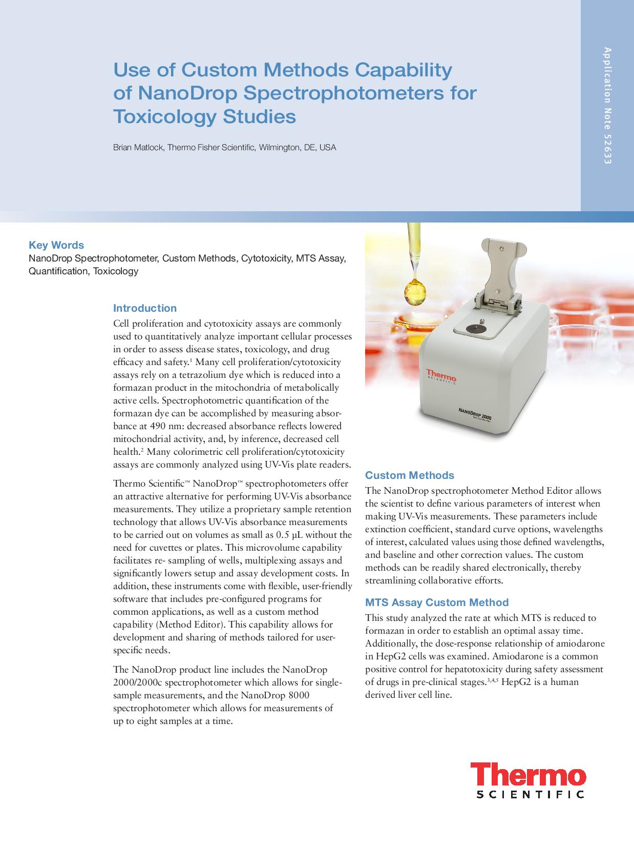 Use of Custom Methods Capability of NanoDrop Spectrophotometers for