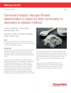 Elemental Analysis: Nitrogen/Protein determination in starch by flash combustion in alternative to Kjeldahl method
