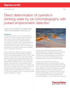 Direct determination of of cyanide in drinking water by Ion Chromatography with pulsed amperometric detection